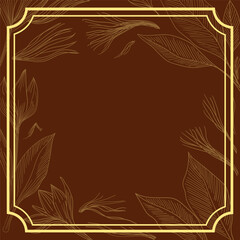 Abstract vector classic golden frame with hand drawn floral decor