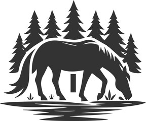 Horse with tree vector animal silhouette