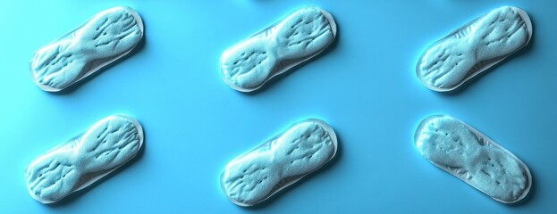 Hygienic Woman Sanitary Pads on Blue Background Absorbent and Comfortable Napkins for Menstrual Care and Protection