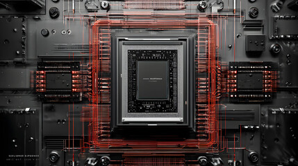 Fototapeta premium Advanced Microchip Technology: Close-up of Computer Processor and Circuitry
