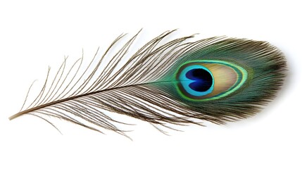 Fototapeta premium A Single Peacock Feather on White Background
