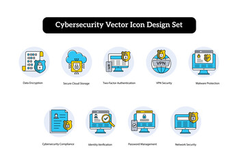 Online Safety Cybersecurity Icons for Malware and Virus Defense
