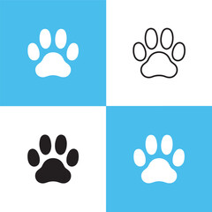 Obraz premium Dog and cat footprint or pow icon set with nails in simple and stroke style in circle with black and blue color. Dog or cat paw vector icon. Black and white sketch of animal footprint.