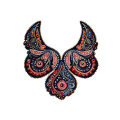 Fototapeta premium Ornate Paisley Embroidered Neckline Design - Fashion Textile Patch