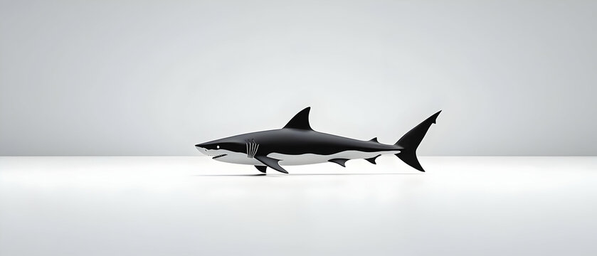 A Pixel Art Style Black And White Shark on a White Background in Minimalist Setting