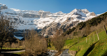 Superb view of the Cirque de Gavarnie in spring in the Pyrenees, a UNESCO World Heritage Site.