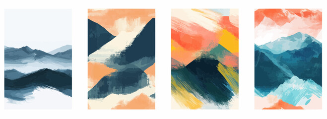 Vector pattern set of abstract brushstroke mountains touching the sky background