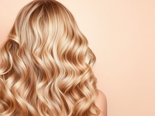 Naklejka premium Blonde hair styled into soft romantic curls with golden hues, stunning blonde, wedding salon inspiration