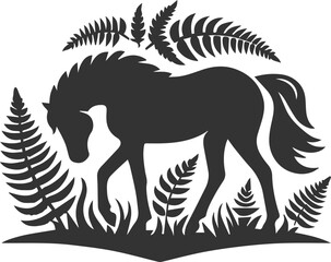 Obraz premium Horse with tree vector animal silhouette