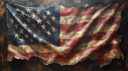 American Flag Camouflage Fabric Military Concept with Soldier Hat on Black Background