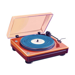 Fototapeta premium Retro turntable playing a blue vinyl record lid open music audio vintage analog