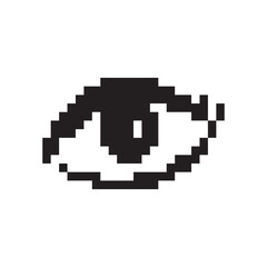 Pixel art eye icon, 8 bit retro style human eyeball, simple computing see symbol