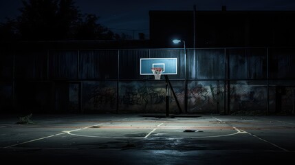 eerie dark basketball court