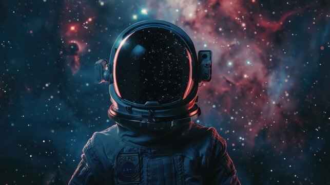  The helmeted astronaut drifts in the infinite dark, with galaxies and stars scattered across the universe.