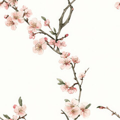 Fototapeta premium Vintage chinoiserie painting, blossoming branch feels delicate, hopeful