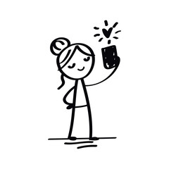 stick figure taking a selfie illustration, doodle childish vector illustration