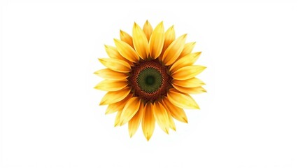 Obraz premium Leuchtend gelbe Sonnenblume symmetrisch auf weißem Hintergrund – clean, hell und perfekt für Sommermotive oder Naturdesigns.