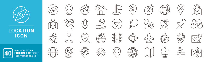 Collection of location icons. GPS, map, navigation, address, home. Vector design template EPS 10.