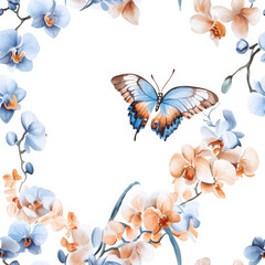 Butterfly and orchid evoke sense of serenity and delicate beauty in watercolor style