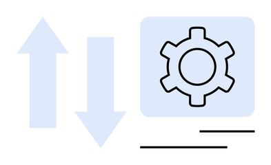 Gear symbol paired with upward and downward arrows, emphasizing process flow, automation, and system upgrades. Ideal for technology, workflow, efficiency, engineering, development operation simple