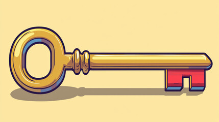 golden key with red tip symbolizes solutions and opportunities in flat art style, set against light background