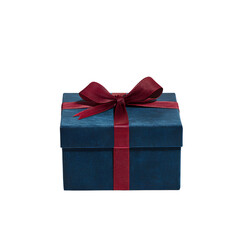 Fototapeta premium A blue gift box with a red ribbon, isolated on a template background PNG 
