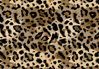 Vector trendy leopard pattern horizontal background. Hand drawn fashionable wild animal skin brown texture for fashion print design, fabric, textile, cover, wrapping paper, wallpaper, decor.