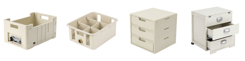 Set of Storage Organizer Illustrations - Crates and Drawer Units
