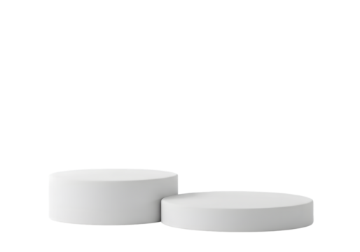 White background with two cylindrical podiums for product presentation, mockup.