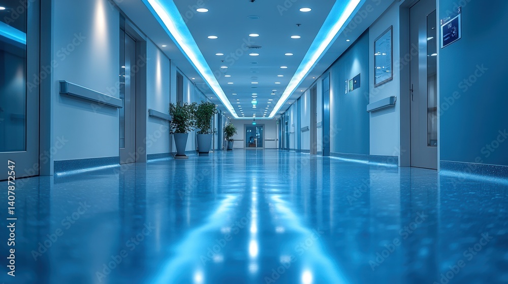 Leinwandbilder blur abstract background of corridor in clean hospital blurred view of aisle in office,light floor b