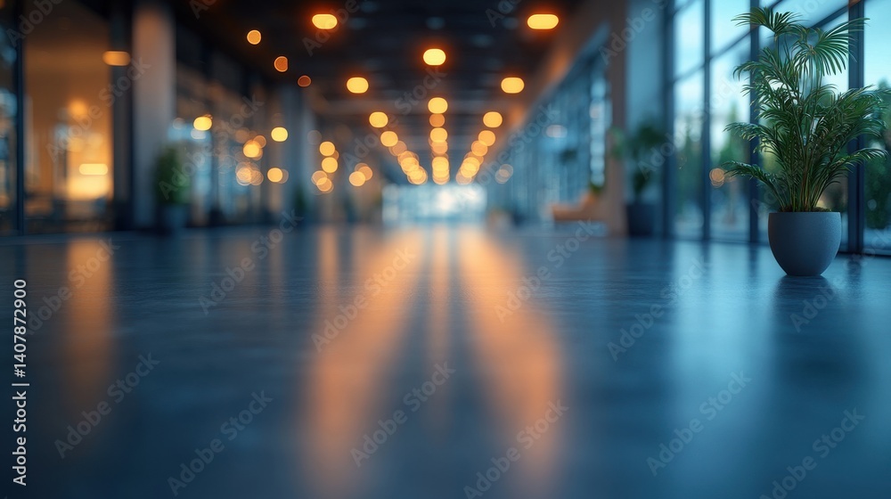 Poster blurred empty open space office abstract light bokeh at office interior background,photo stock
