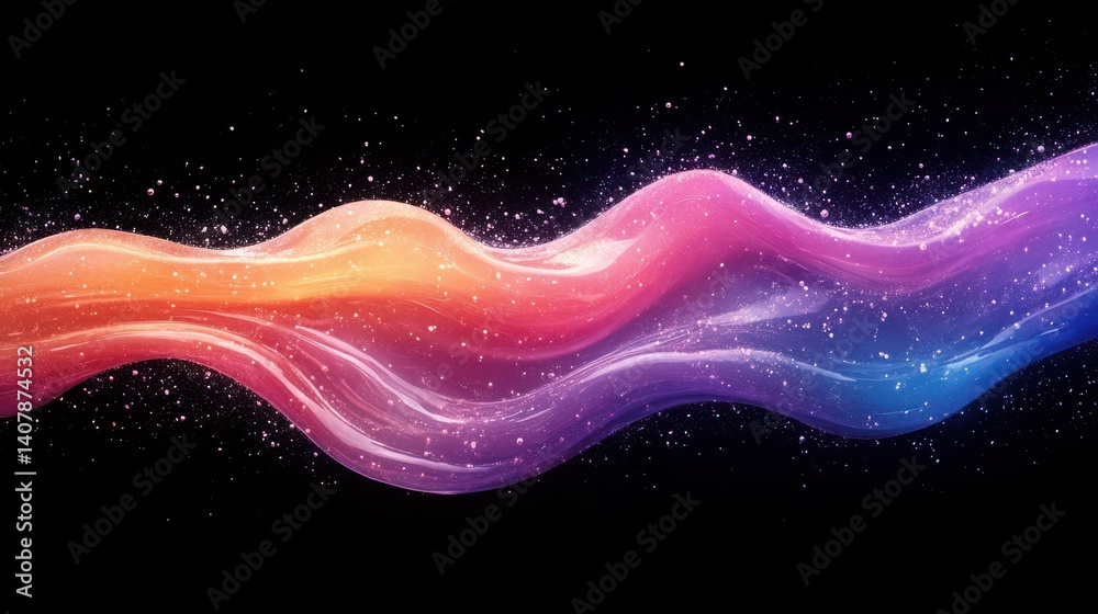 Poster bold holographic liquid blob shape isolated iridescent wavy melted substance on black background