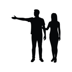 Couple Discussion Silhouette Man Pointing Vector Illustration