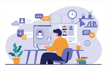 Freelancer Woman Laptop Vector Illustration