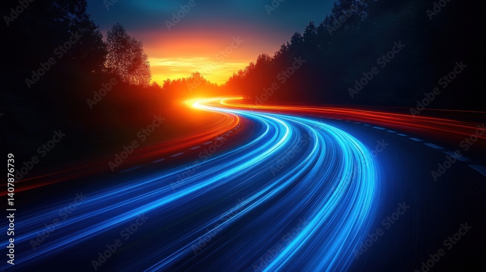 Leinwandbilder bright blue light trails curve dynamically against a dark background creating a sense of speed,motio