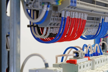 Electrical terminals with insulated wires connected in the electrical switchboard. 