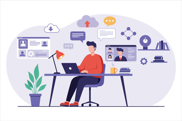 Freelance Office Desk Vector Illustration