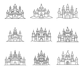 Nine Line Art Fairytale Castles Illustrations