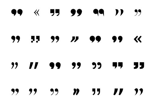 Set of quote marks for speech marks, and inverted commas. Includes talk bubble icons and black quotes, perfect for vector illustrations, stock images, and designs.