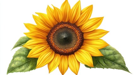 Fototapeta premium bright sunflower,green leaves isolated on a transparent background showcasing its vibrant petals,detailed center sunflower isolated transparent backgroundgenerative ia,photo stock