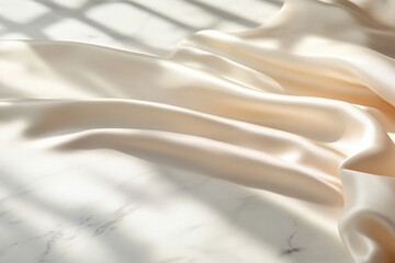 Obraz premium Draped silk fabric with shadow on marble surface
