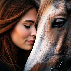 Generated imageClose-up portrait capturing the powerful emotional bond between a young woman and a horse.