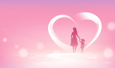 Fototapeta premium Mother's Day horizontal illustration abstract love mother holding child