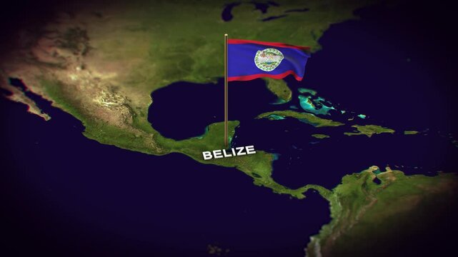 The Flag of Belize on the World Map, Belize map with flag 3d animation
