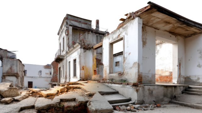 Ruins of Time: A poignant image of a dilapidated house in ruins, capturing the passage of time and the fragility of structures, the image speaks to a tale of past glory and present decay.