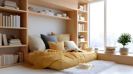 Spring-themed reading nook by window cozy home interior relaxation
