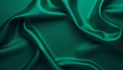 Dark teal green silk satin. Shiny smooth fabric. Soft folds. Luxury background with space for design. web banner. Flat lay, top view table. Birthday, Christmas, Valentine, New year