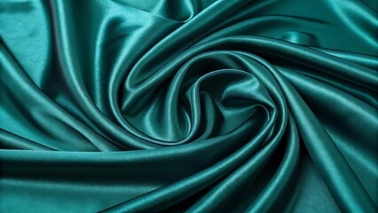 Fototapeta premium Dark teal green silk satin. Shiny smooth fabric. Soft folds. Luxury background with space for design. web banner. Flat lay, top view table. Birthday, Christmas, Valentine, New year