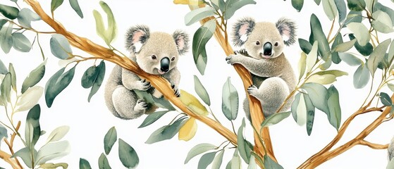 Fototapeta premium Two koalas are sitting on a tree branch