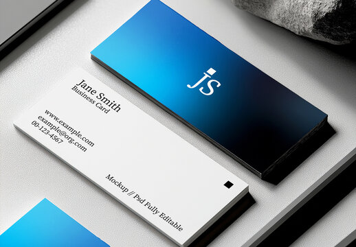 Stacked Business Card Mockup in Minimal Office Scene